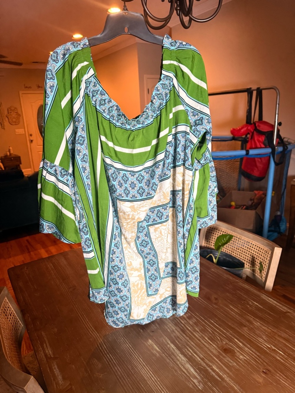 Boohoo Green and Blue Patterned Dress